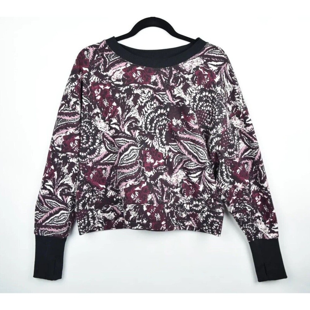 JOIE Womens Caleigh Sweatshirt Floral Paisley Red Burgundy Thumbhole Sz Large